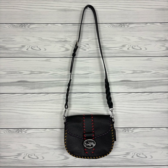 Coach Whipstitch Black Leather Georgie Saddle Bag Crossbody - Picture 11 of 16